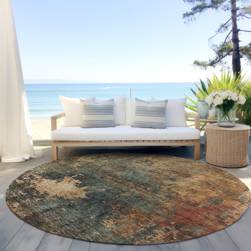 Round Red Synthetic Flat Woven Easy Care Rug, 8'
