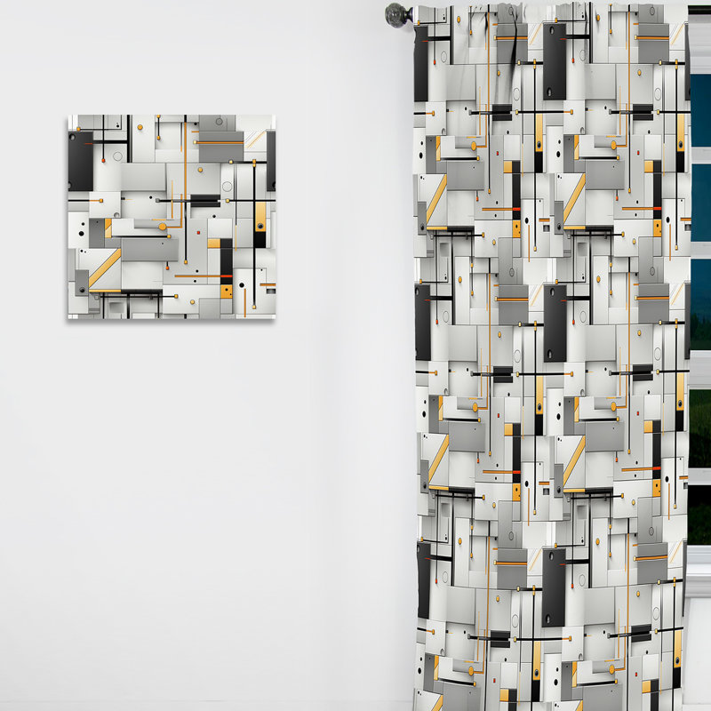 Motif quadrant gris béton I - Rideau moderne - Velours obscurcissant - 1 panneau, L 52 po x L 108 po
