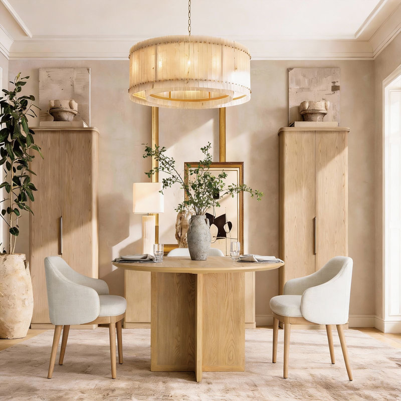 White Oak Veneer Round Pedestal Dining Table