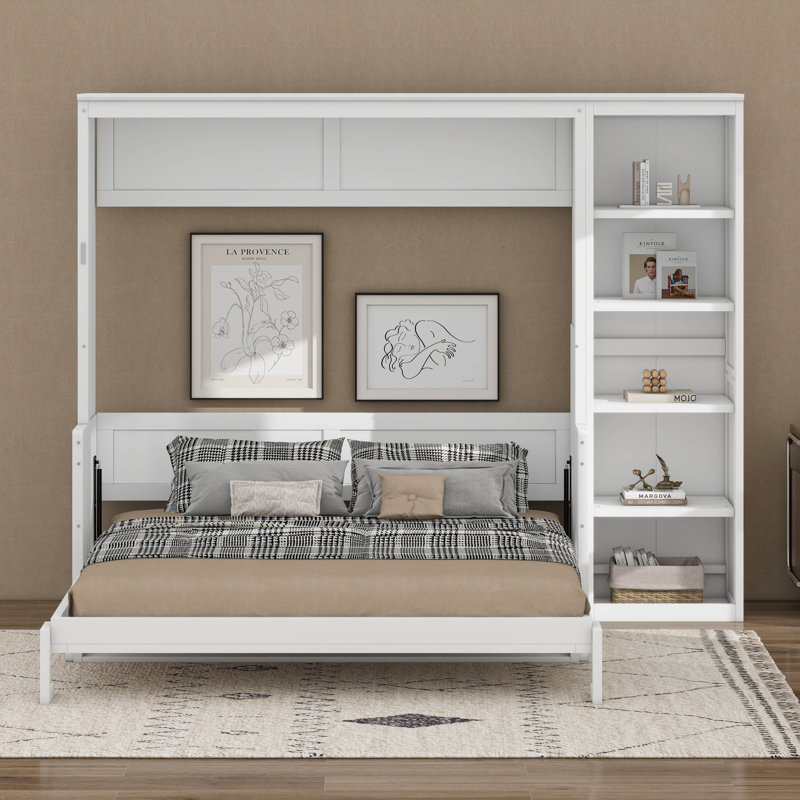 Lit escamotable avec bureau et bibliothèque Murphy, Blanc, Grand
