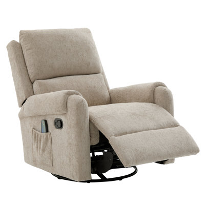 Oatmeal Chenille Recliner With Massage, Swivel And Storage For Living Room