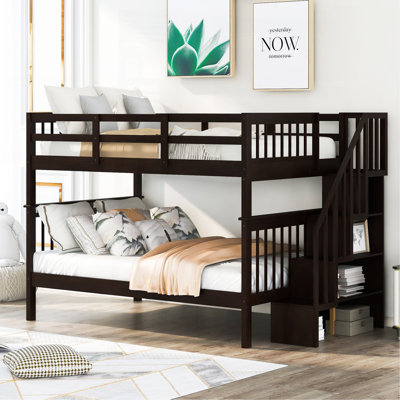 Lit superposé en escalier avec rangement et garde-corps pour chambre à coucher, dortoir, espresso