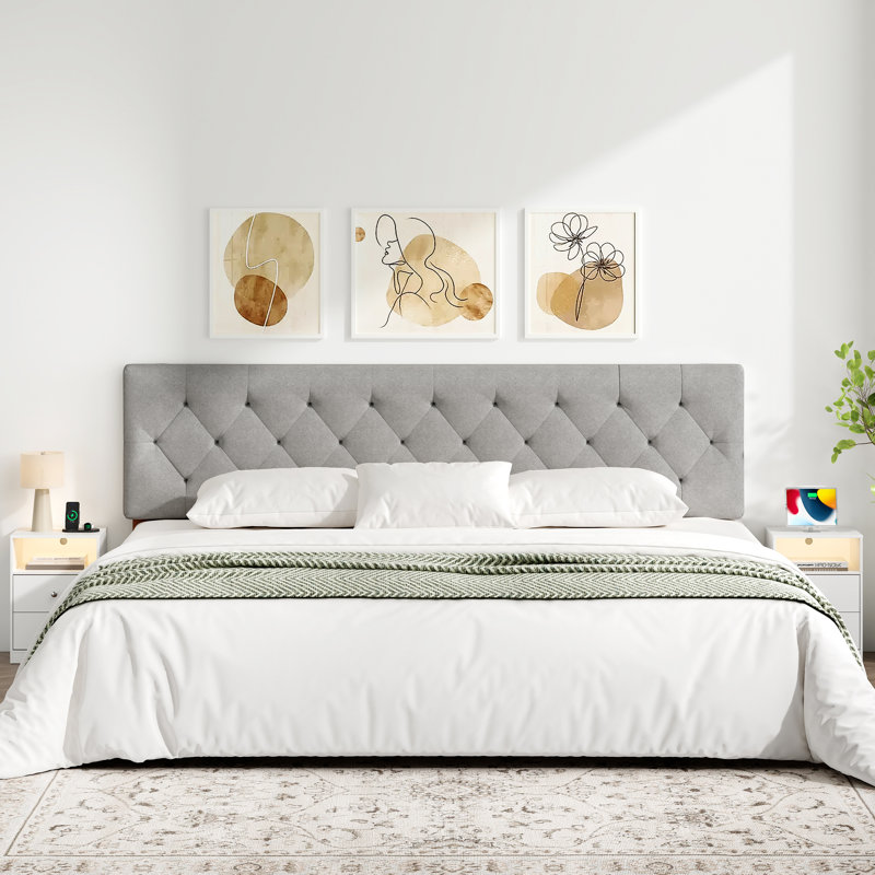 Tête de lit tapissier à hauteur ajustable, très grand gris clair pliable, Très grand lit, Gris clair