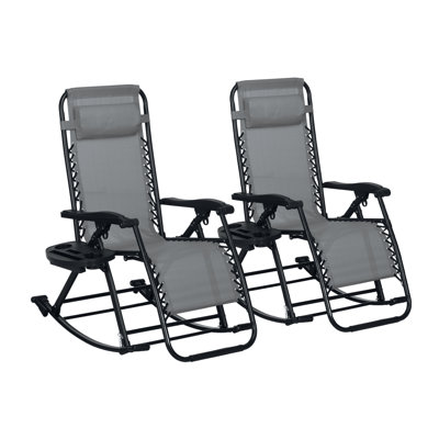 Outdoor Rocking Chairs, Foldable Reclining Zero Gravity Lounge Rocker W/ Pillow, Cup & Phone Holder, Combo Design W/ Folding Legs