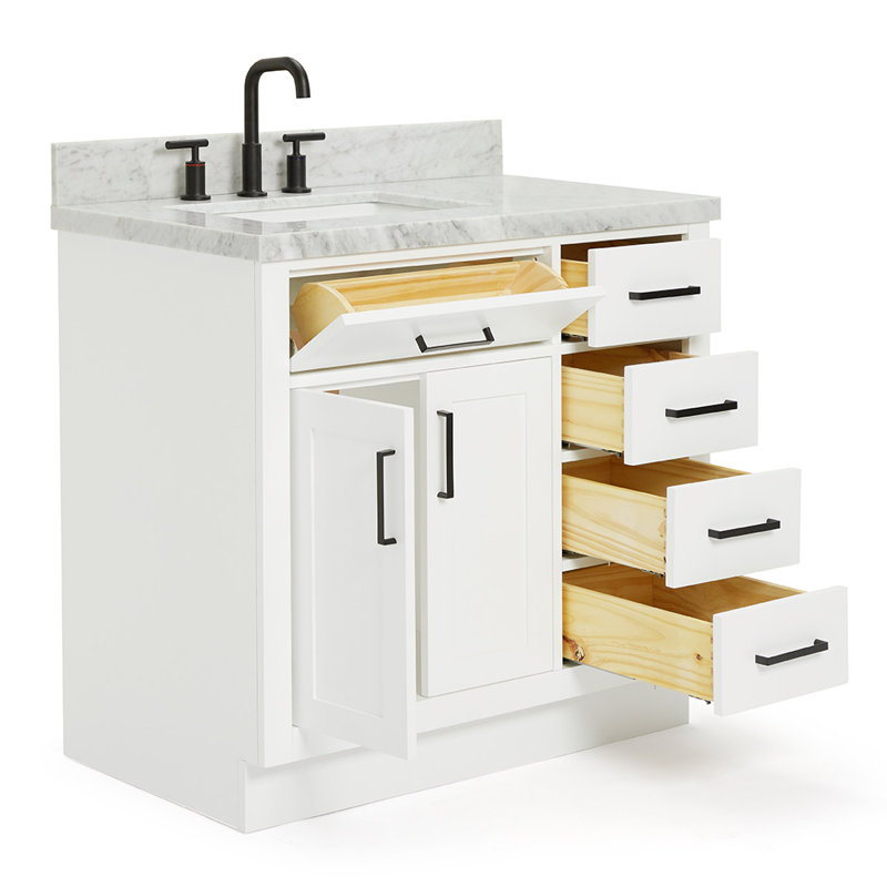 ARIEL HEPBURN 37 IN RIGHT OFFSET RECTANGULAR SINK VANITY 1,5 IN, White, Rectangular, Left