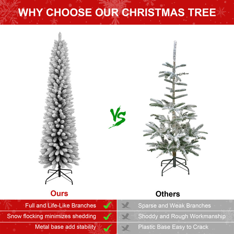 Arbre de Noël enneigé 7 pi - Arbre en PVC mince avec 469 pointes enneigées, H 7 pi