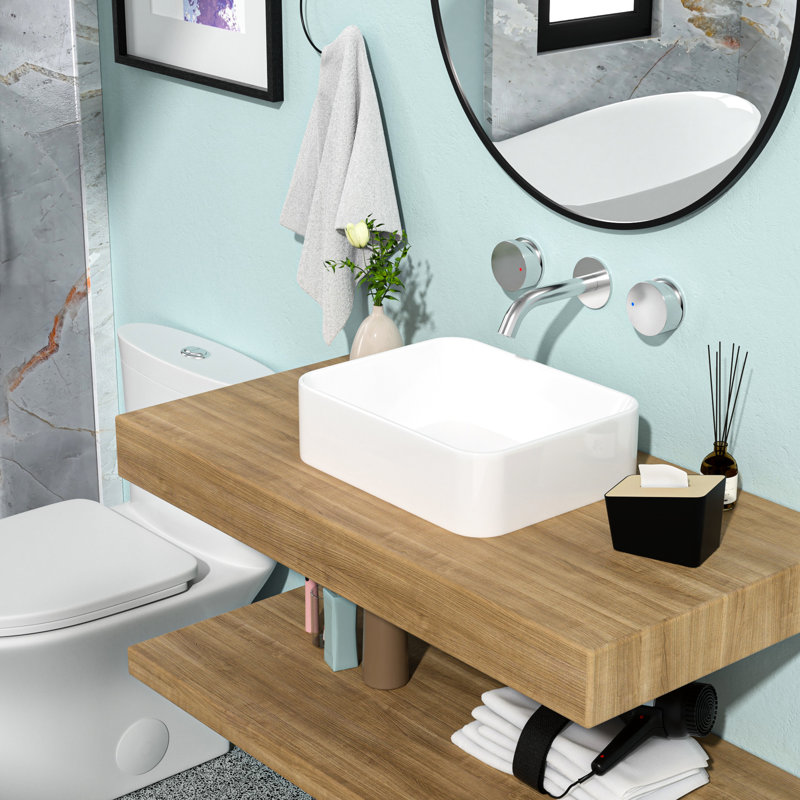 Lavabo de salle de bain en céramique 19 po x 15 po blanc - moderne et avec une faible finition d'absorption d'eau polie avec une conception rectangulaire résistante aux taches