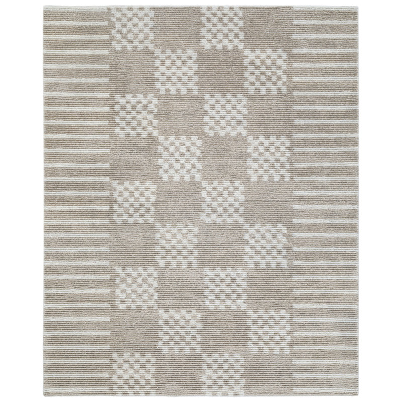 Rectangle Geometric Hand Tufted Wool Area Rug in Ivory/Gray, Rectange 7'6" x 9'6"