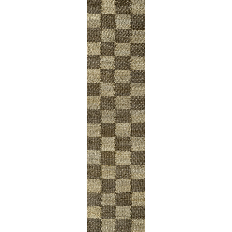 Nigel Modern Farmhouse Woven Jute Checkerboard Natural/Brown Rug, Runner 2' x 8'