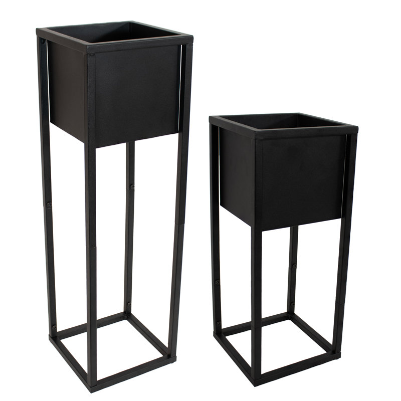 Jardinière extérieure moderne en métal noir Modern Simplicity, Noir