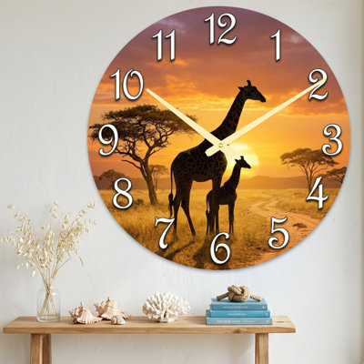 Landscape & Nature Giraffe Sunset Savanna Landscape Clock Design Ultra Clear Glass Wall Clock