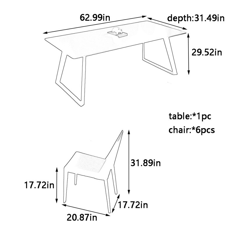Ensemble de table et de chaises Rock Board, H 29,52 po x L 62,99 po x l 31,49 po