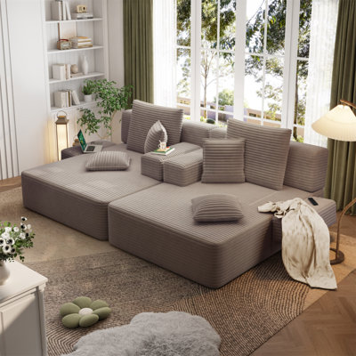 Ensemble 2 pièces surdimensionné de méridienne double, luxueux canapé-lit en velours côtelé moelleux avec 6 coussins et une poche de rangement, pour les petits espaces, le cinéma maison et le salon