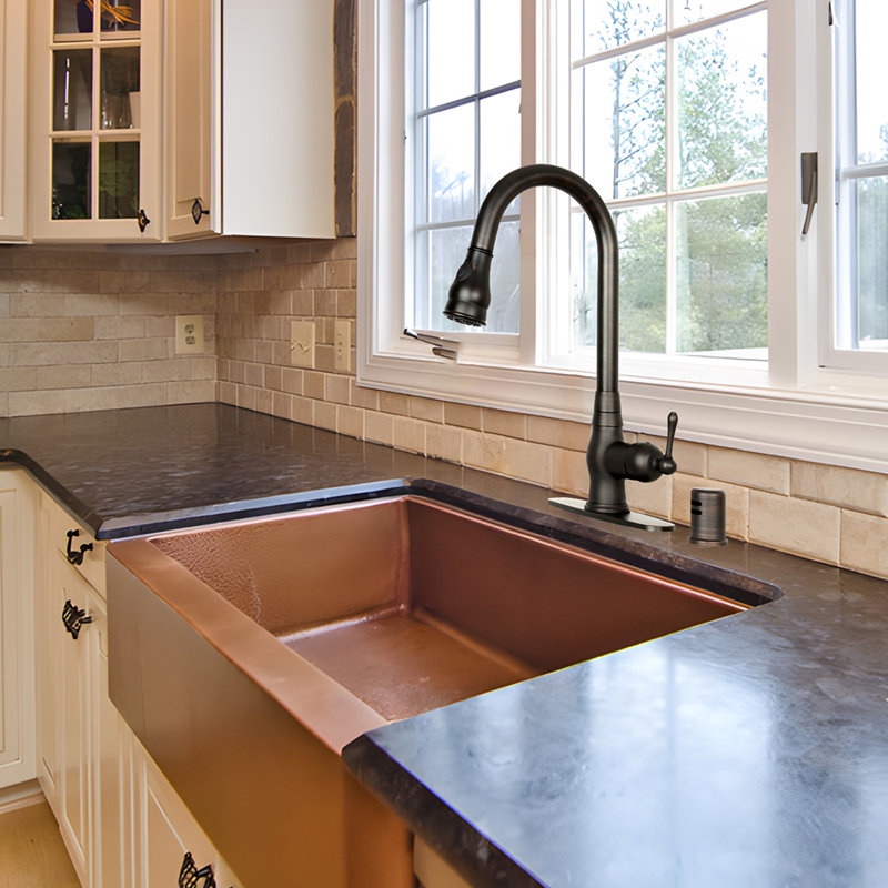 Pull Down Kitchen Faucet Single Handle Sink Faucet With Deck Plate, Oil Rubbed Bronze