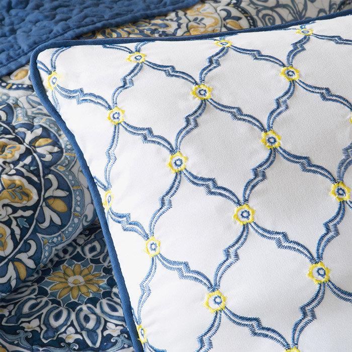 Blue and Yellow Bohemian Reversible Queen Quilt Set