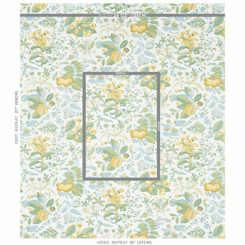 Tissu botanique grenade, Citron