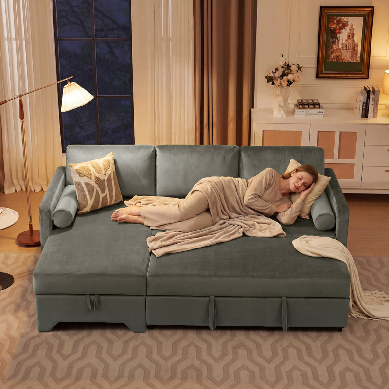 Canapé-lit 90,5 po en velours, Gris