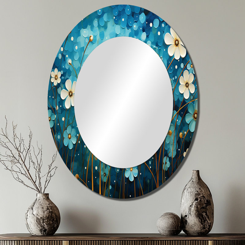Turquoise Tranquility VIII - Landscapes Decorative Wall Mirror, Teal Mirror, Printed Metal Art, 36" x 24", Oval