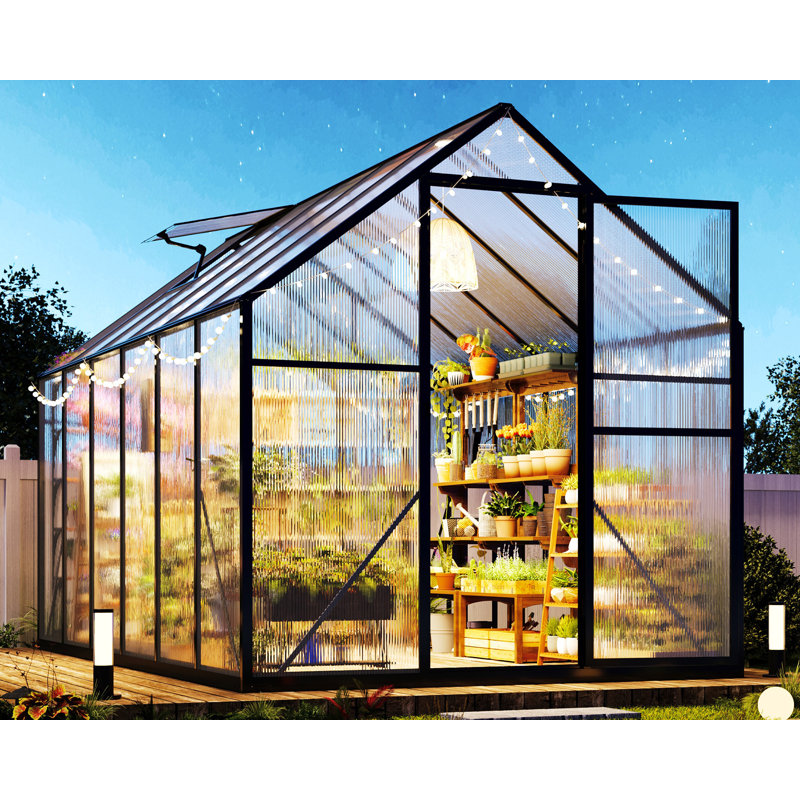 6.3X11.5X5.82 Ft Polycarbonate Greenhouse For Outdoors With 2 Windows, Dual Swing Doors, Aluminum Walk-In Frame, Heavy Duty Garden Greenhouse For Backyard, Black