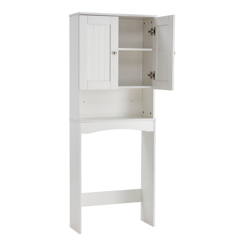 Rangement de salle de bain blanc au-dessus de la toilette - stable, avec tablette ouverte fixe, tablettes réglables