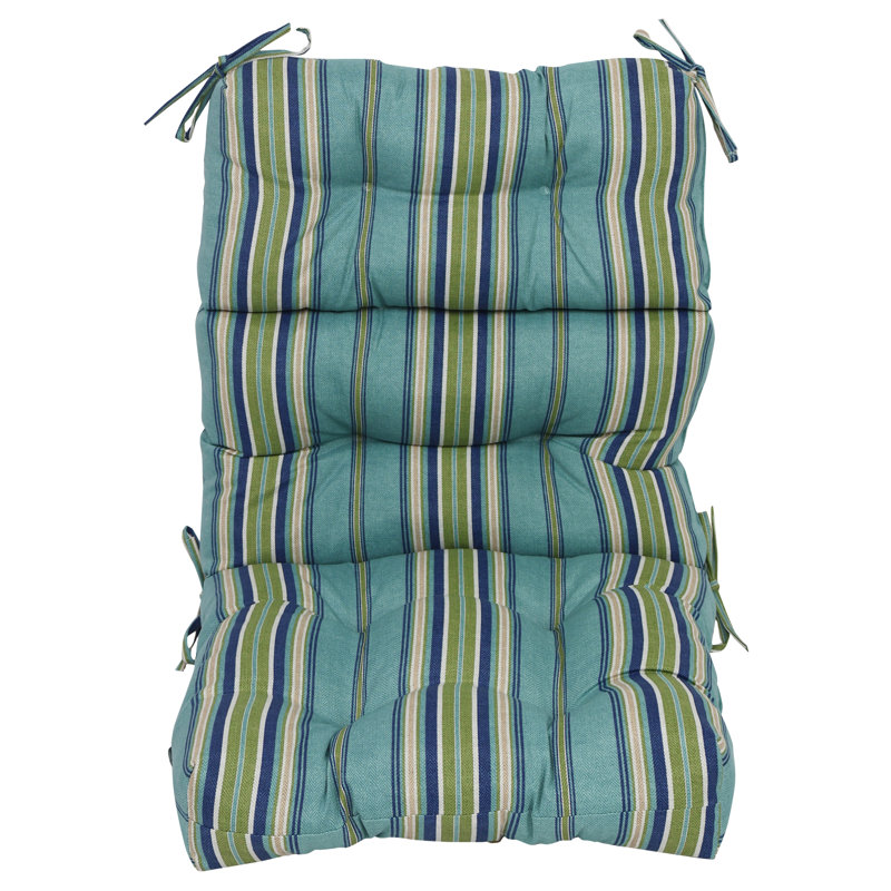 Coussin de chaise d'extérieur capitonné, L 22 po x P 21 po, Brun clair / vert / bleu / brise de terrasse rayé