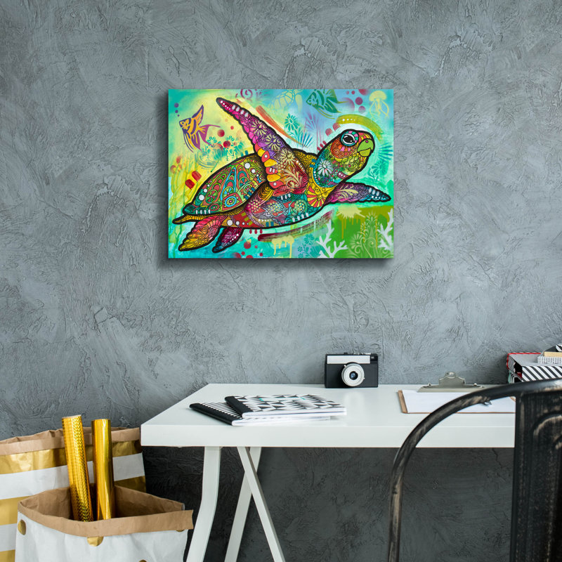 «Sea Turtle 2» par Dean Russo, art mural sur toile, H 12 po x l 16 po x P 0,75 po