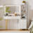 48" Fluted Vanity Desk with LED Mirror and Lights, Makeup Vanity with Glass Top, 5 Drawers & Storage Cabinet, Vanity Desk with Charging Station, 3 Light Modes, Gold Legs(White)-1993331137