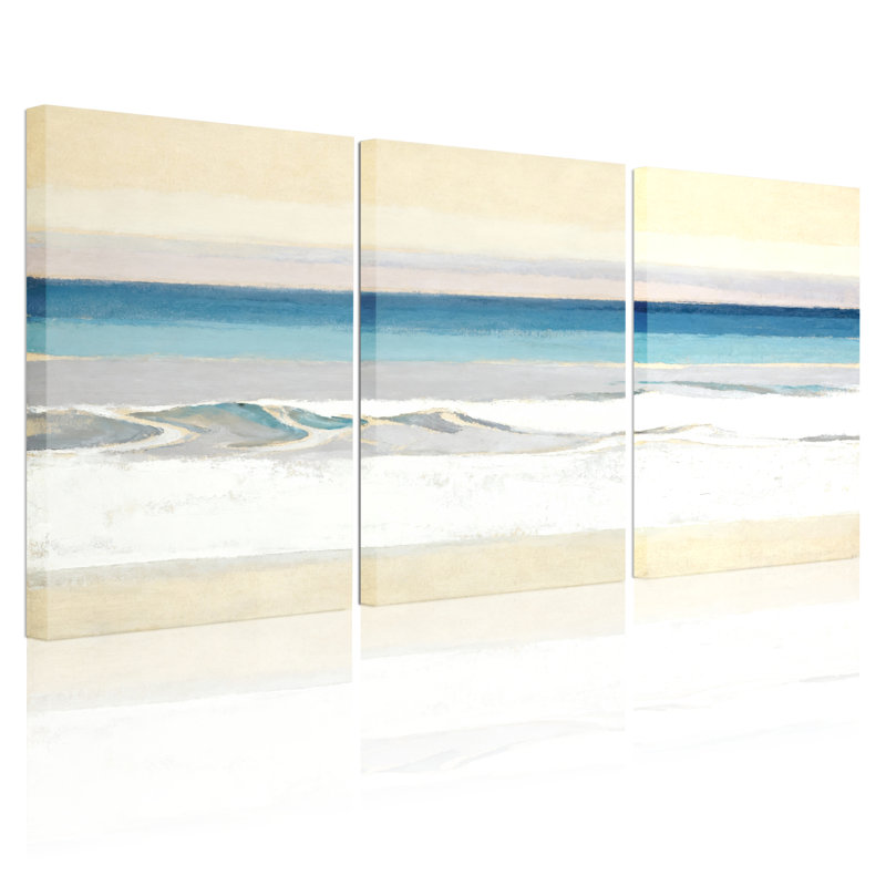 Ensemble de 3 tableaux abstraits sur toile représentant des vagues océaniques, H 36 po x l 72 po