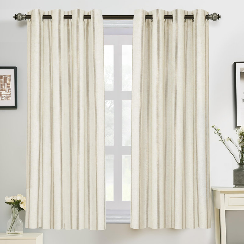 Geza Linen Blend Curtain, 52" W x 54" L, Camel Beige Stripe/Light Linen