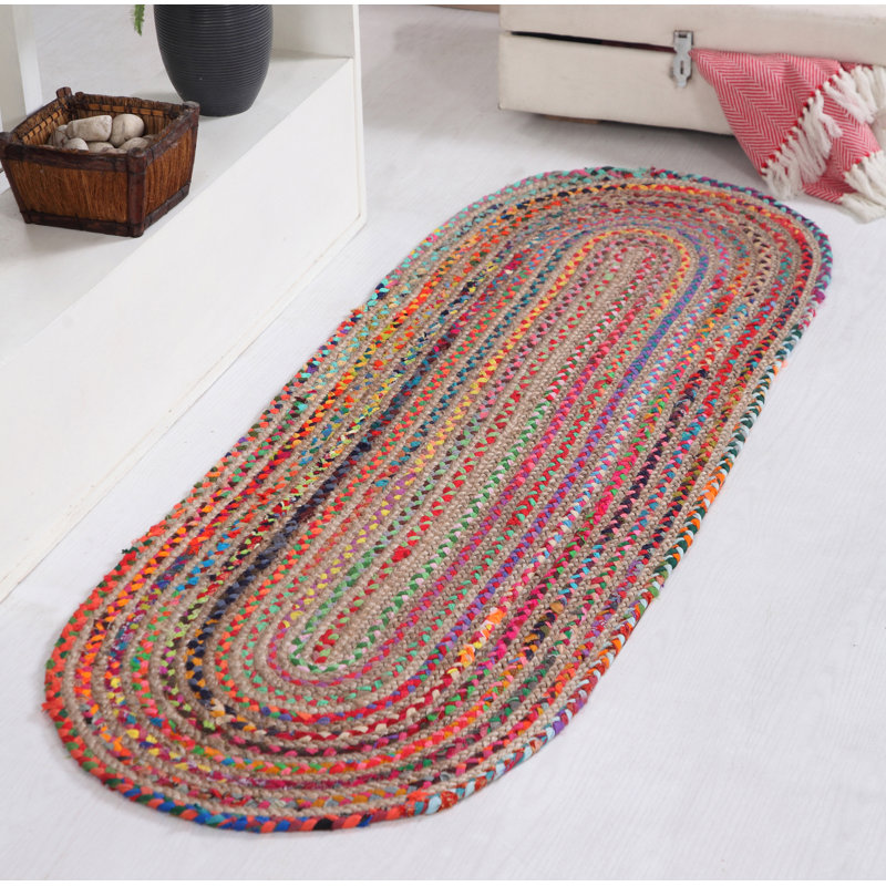 L'Oasis Striped Jute / Sisal Hand Woven Area Rug, Oval 60 x 180cm