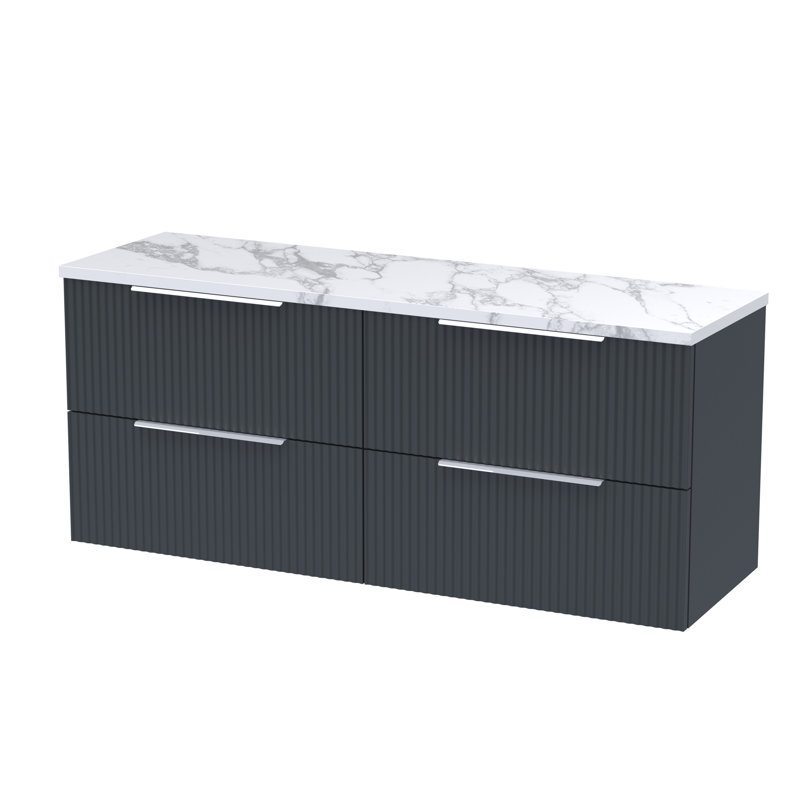 Fluted 121.5cm Double Bathroom Vanity Base Only, Soft Black