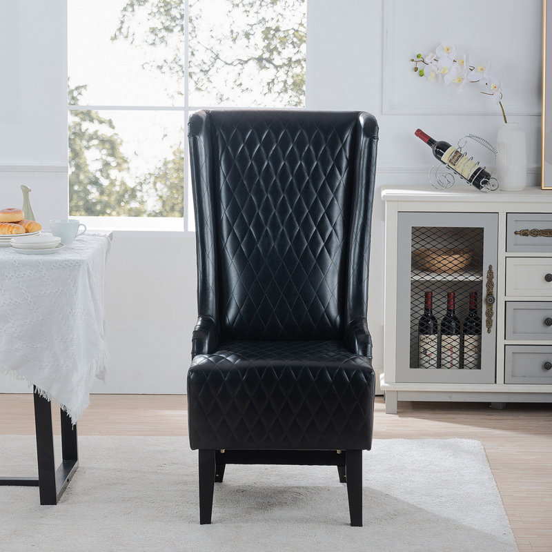 Fauteuil à oreilles large 23,03 po Rivah, Similicuir noir, 1