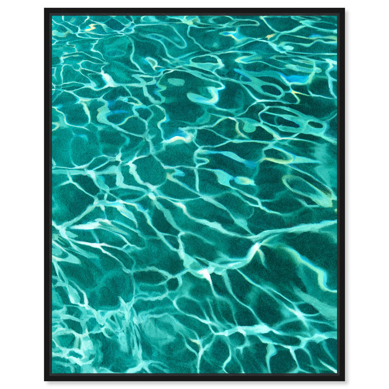 «Clear Waters, Ocean Reflection Texture Coastal Blue», impression, H 20 po x l 16 po x P 1,75 po, Cadre flottant en bois noir