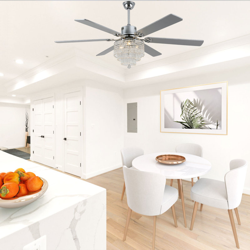 Trogdon 65 Inch Modern Luxury Crystal Ceiling Fan with Lights and Remote, DC Motor 6 Speeds Reversible Ceiling Fan, 65"