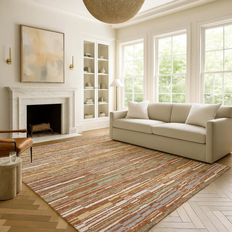 Machine Washable Indoor/Outdoor Chantille ACN2908 Striped Rug, Paprika, 5' x 7'6"
