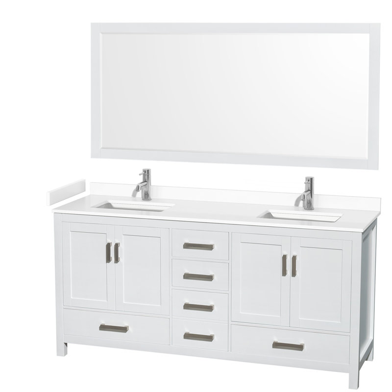 Sheffield 72" Double Bathroom Vanity Set, White, White Cultured Marble