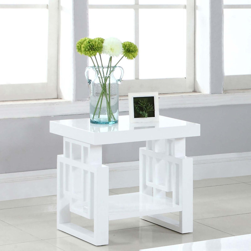 Table de bout rectangulaire haute brillance blanche
