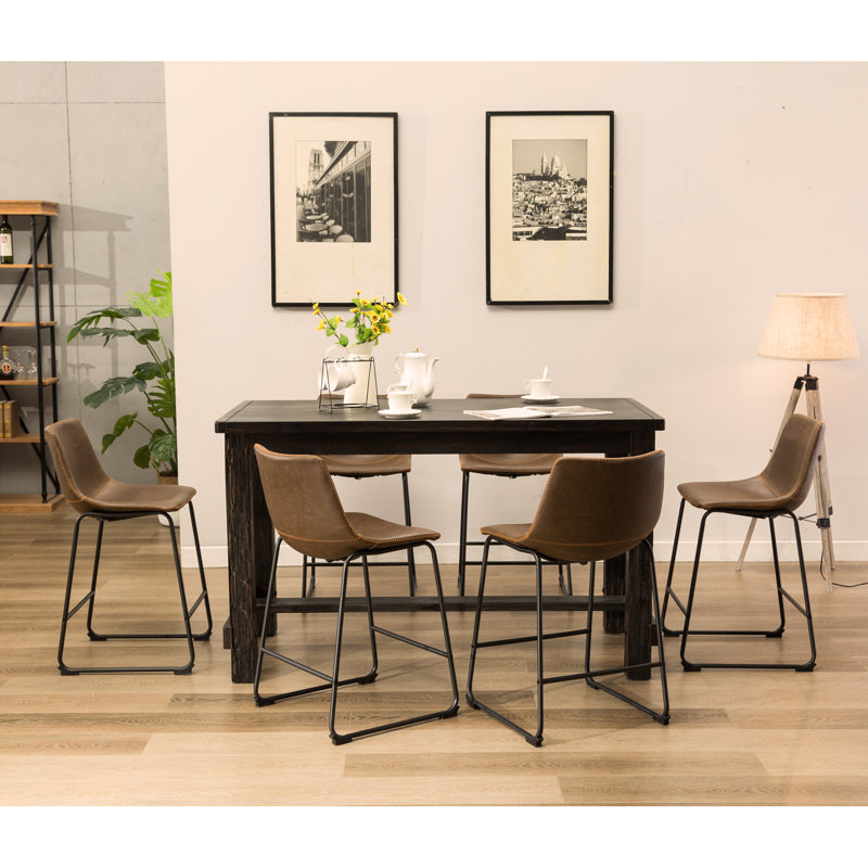 Ensemble de salle à manger à hauteur de comptoir: table et chaises, Brun, Pièces incluses: 7
