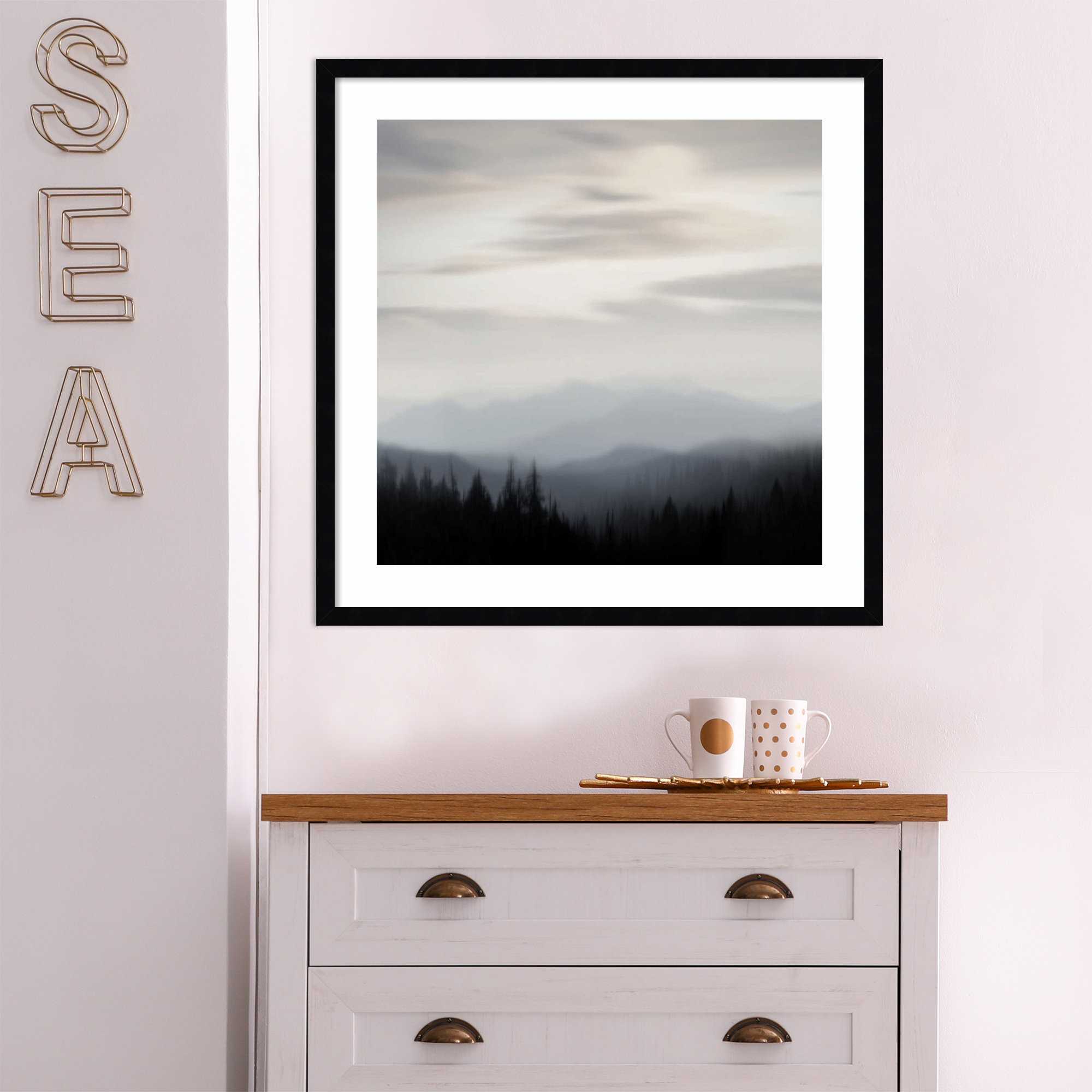 Mountain Vista II by Madeline Clark, 25.12" H x 25.12" W x 0.88" D, Black Framed Paper