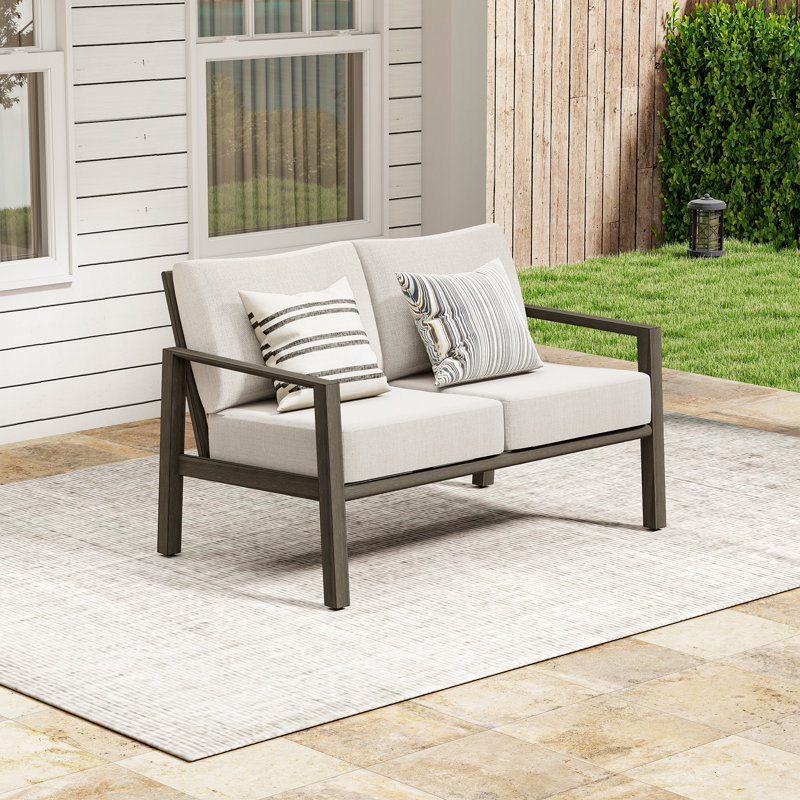 Causeuse de terrasse 2 pièces en aluminium brun avec coussins gris clair Avanna