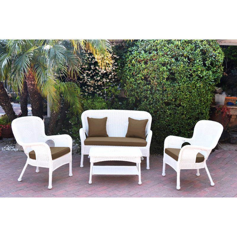 Bellas 4 Piece Sofa Set with Cushions, Brown, White