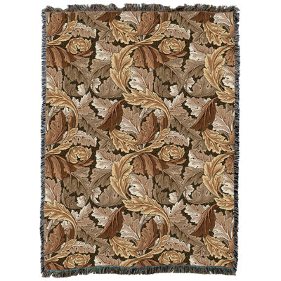 Pure Country Weavers William Morris Acanthus Leaves Tawny Blanket XL - Arts & Crafts - Gift Tapestry Throw Woven from Cotton - Made in The USA (82x62)