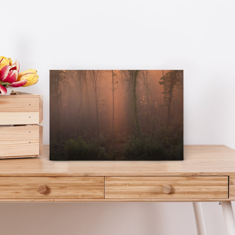 Misty Forest Dawn Dreamy Ethereal Peaceful Forest Landscape Wall Art Print 1 Piece Wrapped Canvas Wall Art