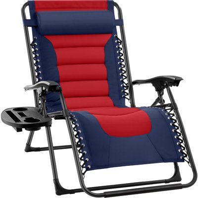 Danny-James Oversized Padded Zero Gravity Chair, Folding Outdoor Patio Recliner w/ Side Tray by Arlmont & Co.