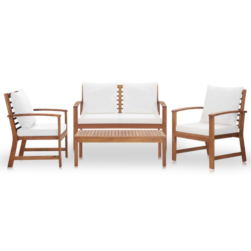 Chaise longue avec coussins 4 pièces, Crème, crème