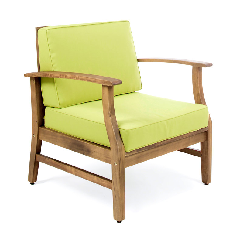 Chaise de patio avec coussins Apolinario, Coussin vert / structure en teck