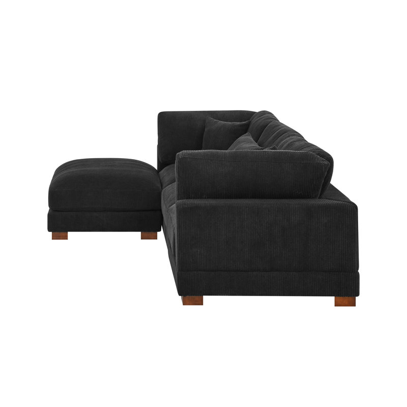Temica 4 - Piece Upholstered Sectional, Black Corduroy