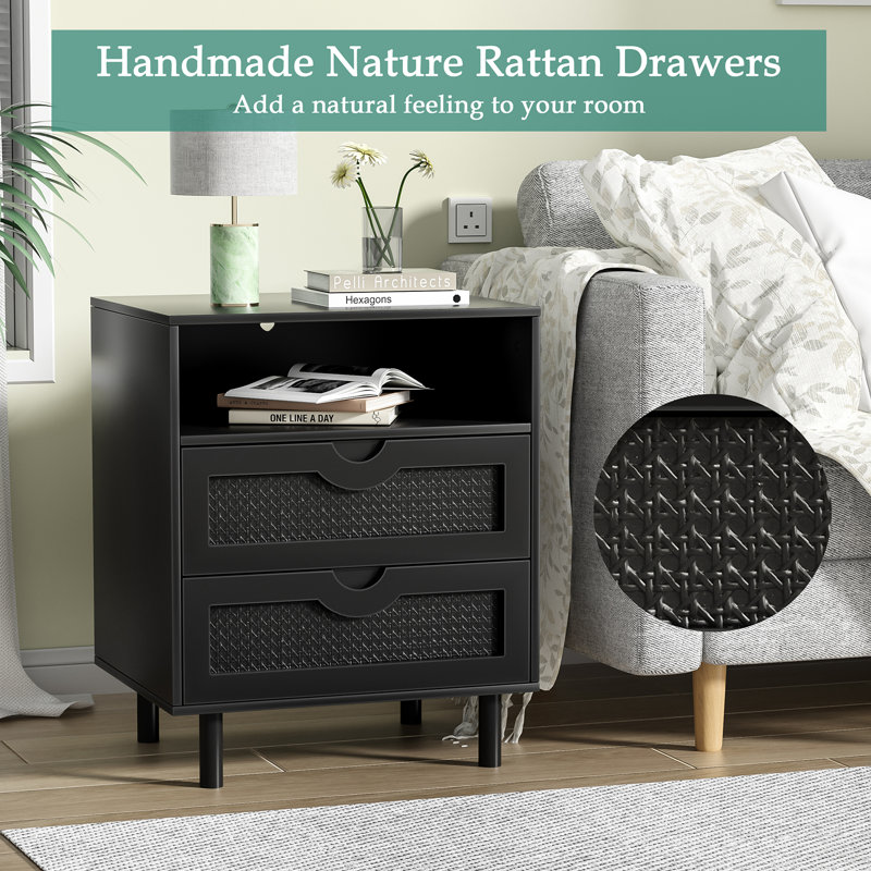 Carmelyn Black nightstand with 2 drawer