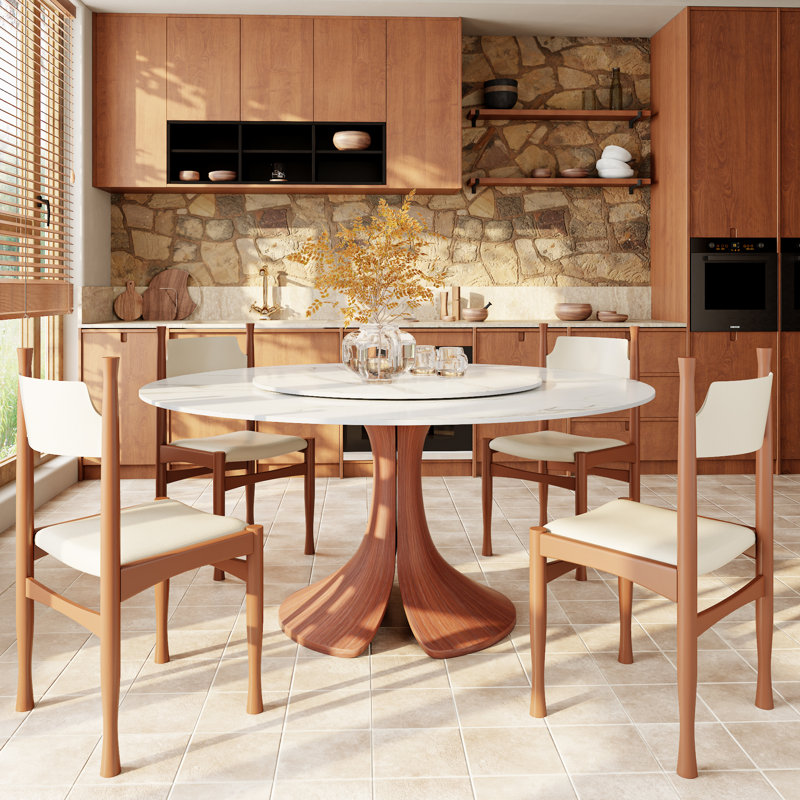 Table de salle à manger Aurora, H 29,52 po x L 59,06 po x l 59,06 po, Brun crème noisette, Blanc nuage