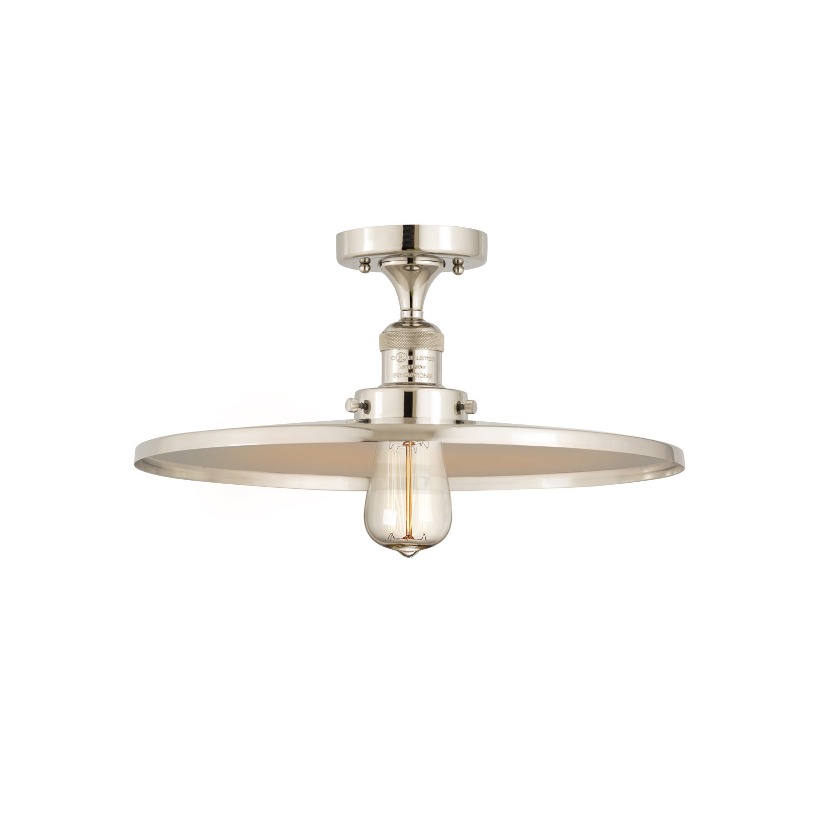 Rouvin Single Light Metal Semi Flush Mount, Polished Nickel, Polished Nickel, 6" H x 16" W x 16" D